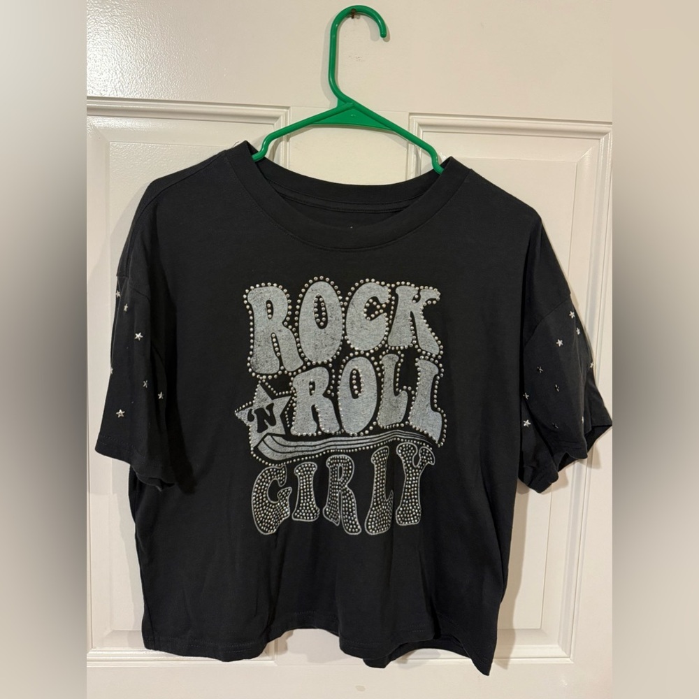 Women's Rock 'n' Roll Graphic Crop Top - Black - Picture 1 of 6